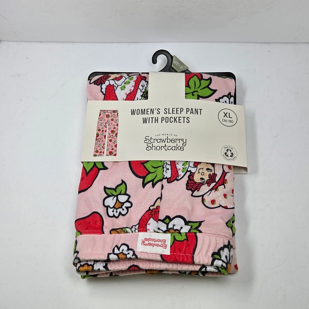Strawberry Shortcake Womens Sleep Pajama Pants Pink XL 16-18 Pockets Mad Engine